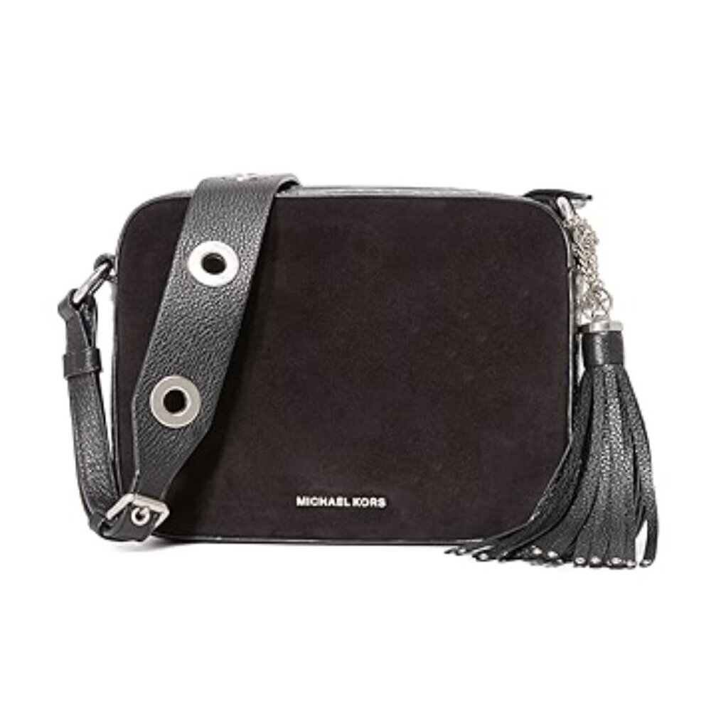 Michael Kors Brooklyn Camera Bag Suede Leather, Tassel & Rings Crossbody